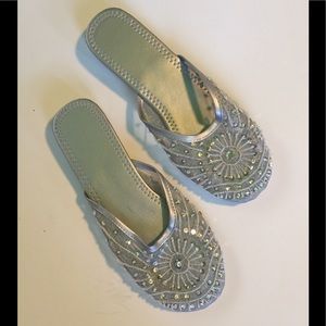Silver mesh/beaded/sequined scuffs, Lg, new $16